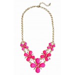 Neon Pink Daisy Linked Floral Necklace